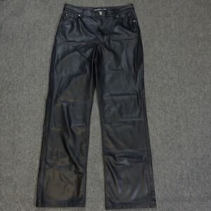 Zara Women's Faux Leather Wide Leg Pants High Waist Trousers Black Size 8